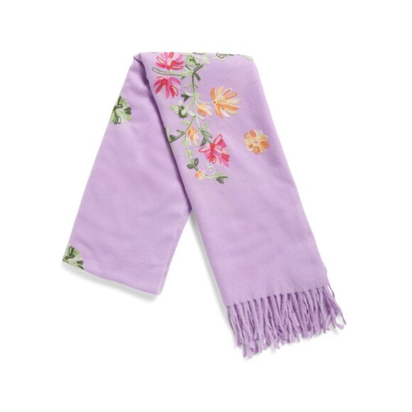 JESSICA MCCLINTOCK Lavender Embroidered Shawl With Fringe - Picture 2 of 2